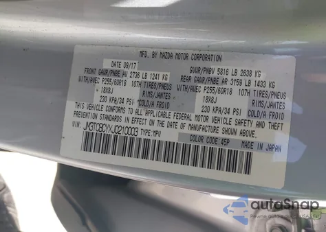 2018 Mazda Cx-9 Touring из США, поврежденный, VIN JM3TCBCYXJ0210003